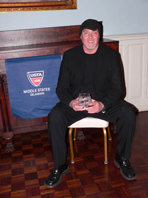 Marty Godwin accepts the 2008 USTA DE DIV Pro of the Year Award on February 8, 2009 at the Bellevue Mansion, in Wilmington, DE.